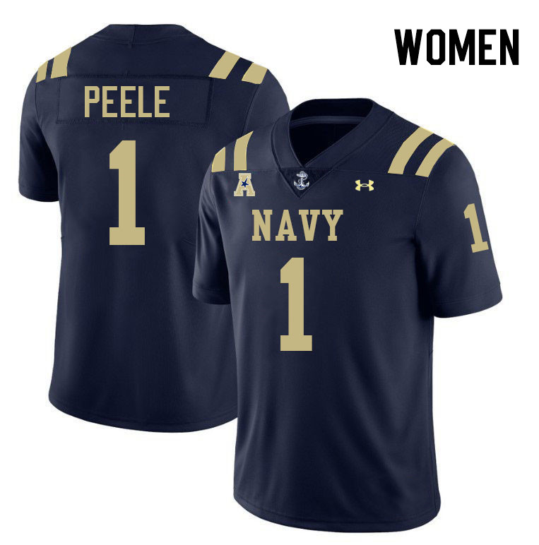 Women Navy Midshipmen #1 Dashaun Peele College Football Jerseys Stitched-Navy